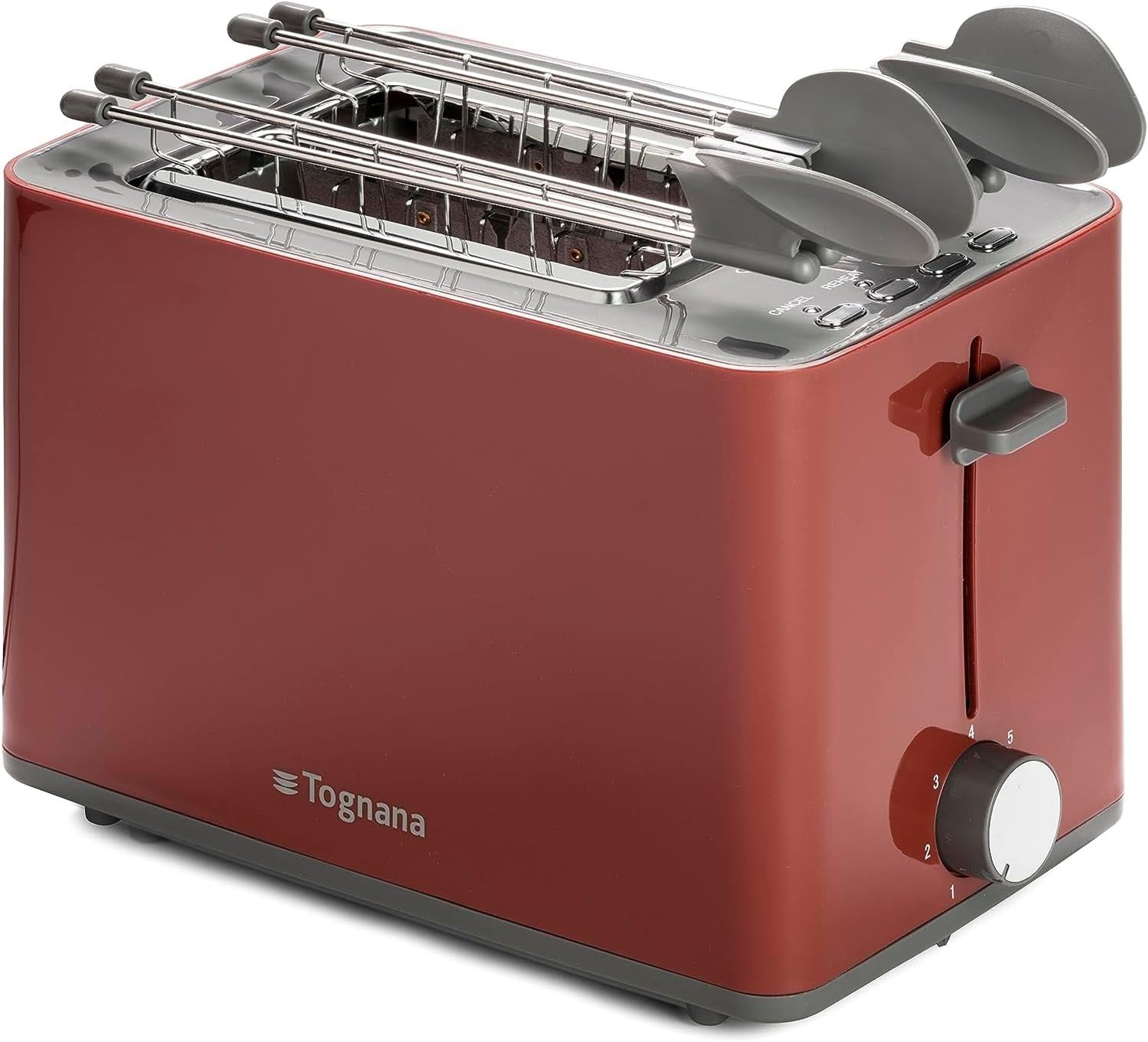 TOGNANA IRIDEA TOSTAPANE CON DOPPIA PINZA E RACCOGLIBRICIOLE 850W ROSSO