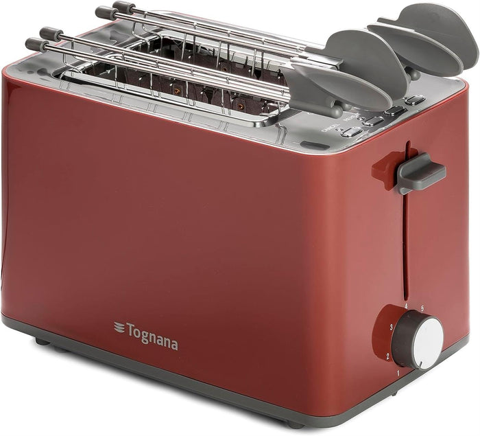 TOGNANA IRIDEA TOSTAPANE CON DOPPIA PINZA E RACCOGLIBRICIOLE 850W ROSSO