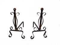 COPPIA DI ALARI IN FERRO BATTUTO CON POMOLO IN OTTONE 20 X 50 X H34 CM