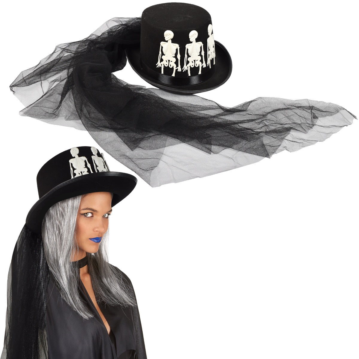 CAPPELLO CON VELO  E SCHELETRI