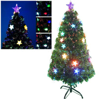 MAURY'S ALBERO DI NATALE LED E FIBRE OTTICHE 120 CM COLORE VERDE CON BASE E STELLINE LUMINOSE