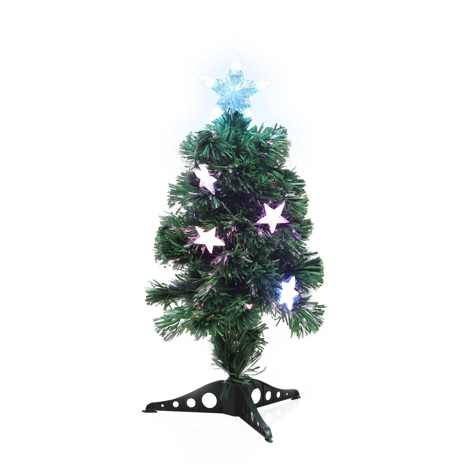 MAURY'S ALBERO DI NATALE LED E FIBRE OTTICHE 60 CM COLORE CLASSICO CON BASETTA E STELLINE LUMINOSE