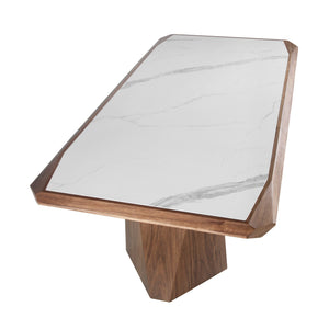 Tavolo da pranzo rettangolare marmo porcellanato e noce