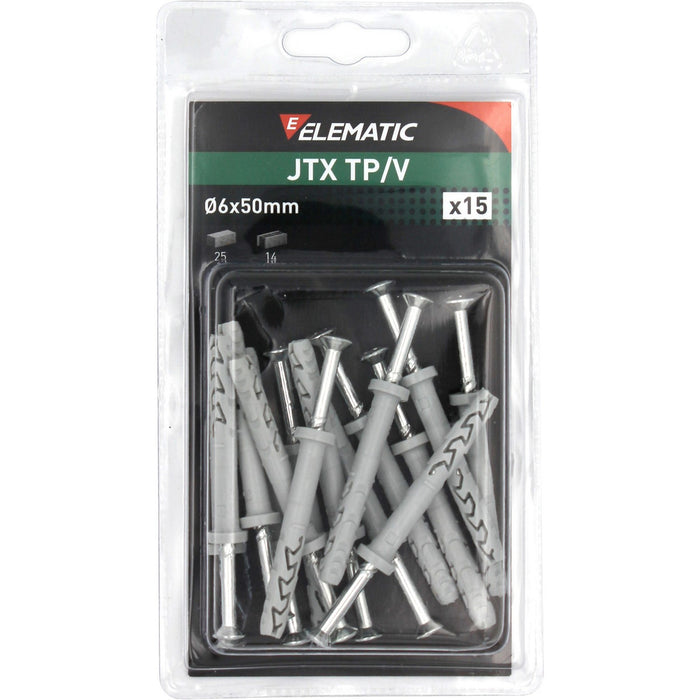 elematic blister tassello jtx tp/v 6x50 con vite 15 pz cod:ferx.1106