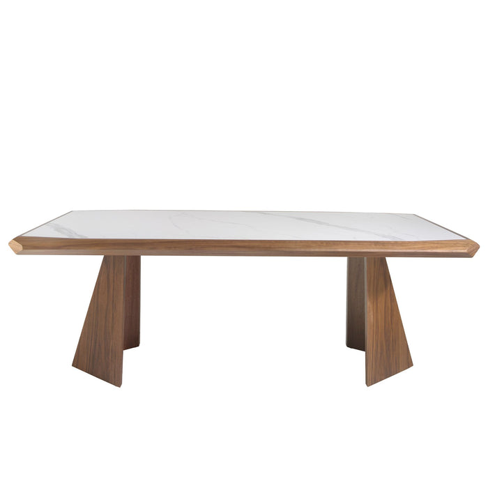 Tavolo da pranzo rettangolare marmo porcellanato e noce