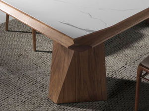 Tavolo da pranzo rettangolare marmo porcellanato e noce