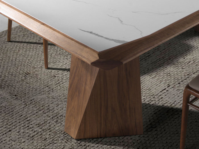 Tavolo da pranzo rettangolare marmo porcellanato e noce