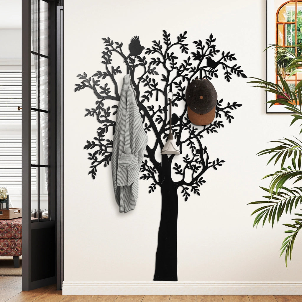 Appendiabiti a Parete ¨C zephmum ¨C Design Albero con Uccelli, Nero