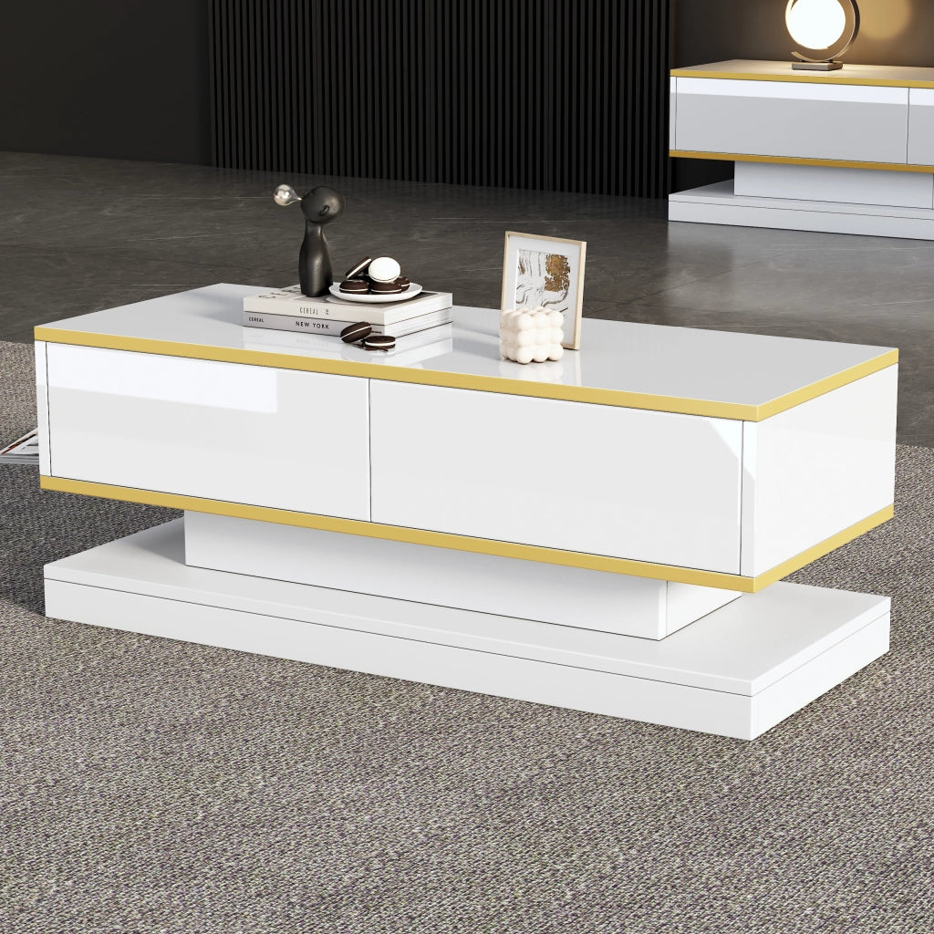 Set Mobile TV e Tavolino da Salotto ¨C MINIMAL ¨C Bianco Lucido, Cassetti, Oro