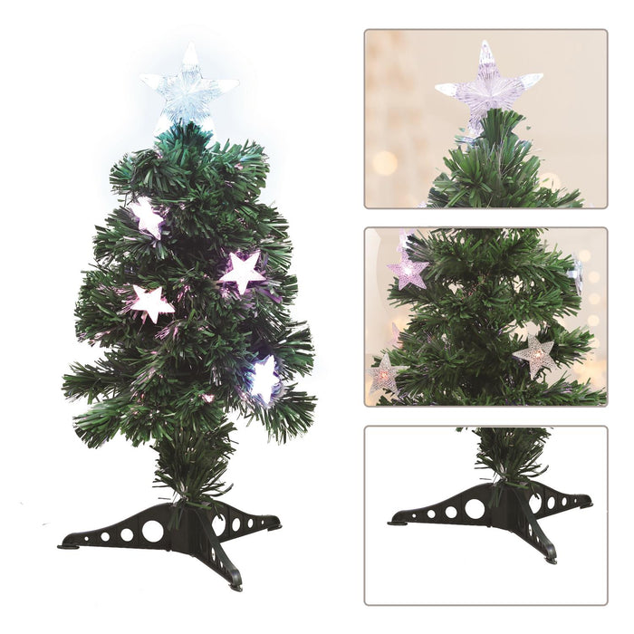 MAURY'S ALBERO DI NATALE LED E FIBRE OTTICHE 60 CM COLORE CLASSICO CON BASETTA E STELLINE LUMINOSE