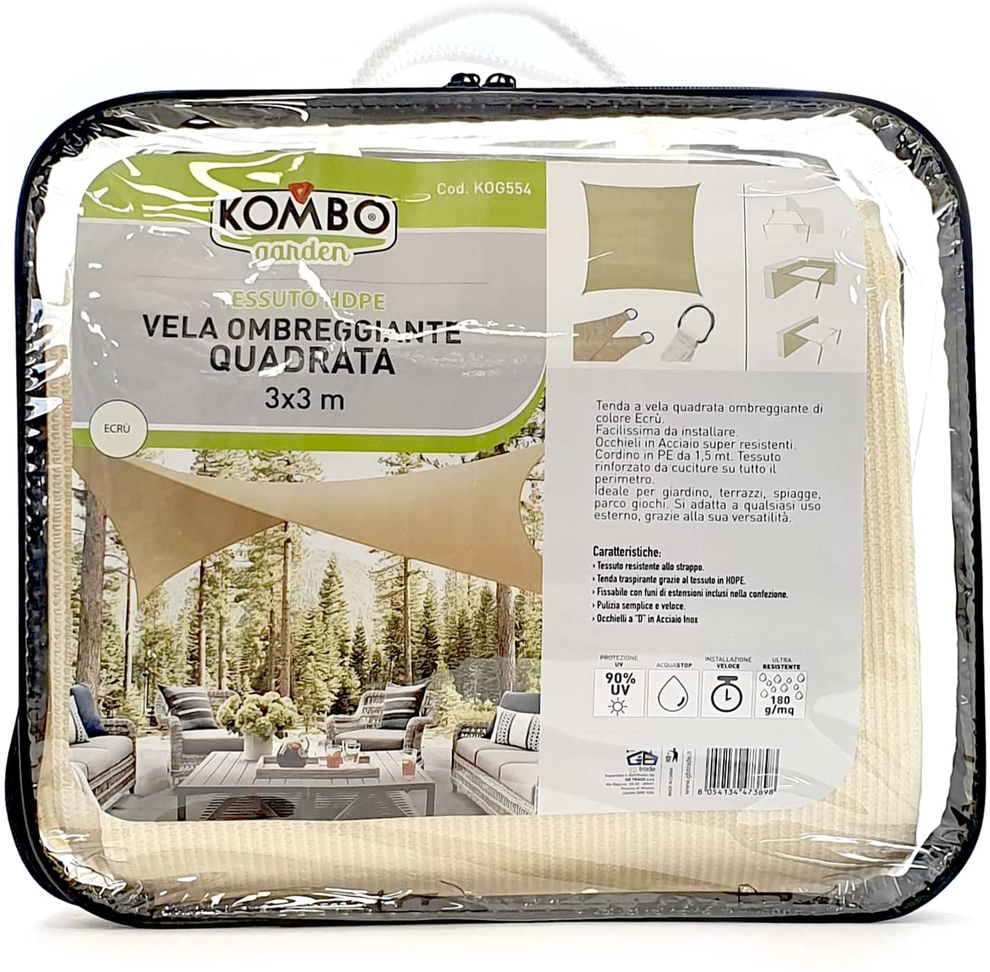 VELA OMBREGGIANTE QUADRATA 3 X 3 MT ECRÙ