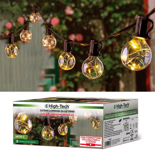 HIGH-TECH CATENA LUMINOSA CON 10 LAMPADINE MICROLED LUNGHEZZA 2 METRI