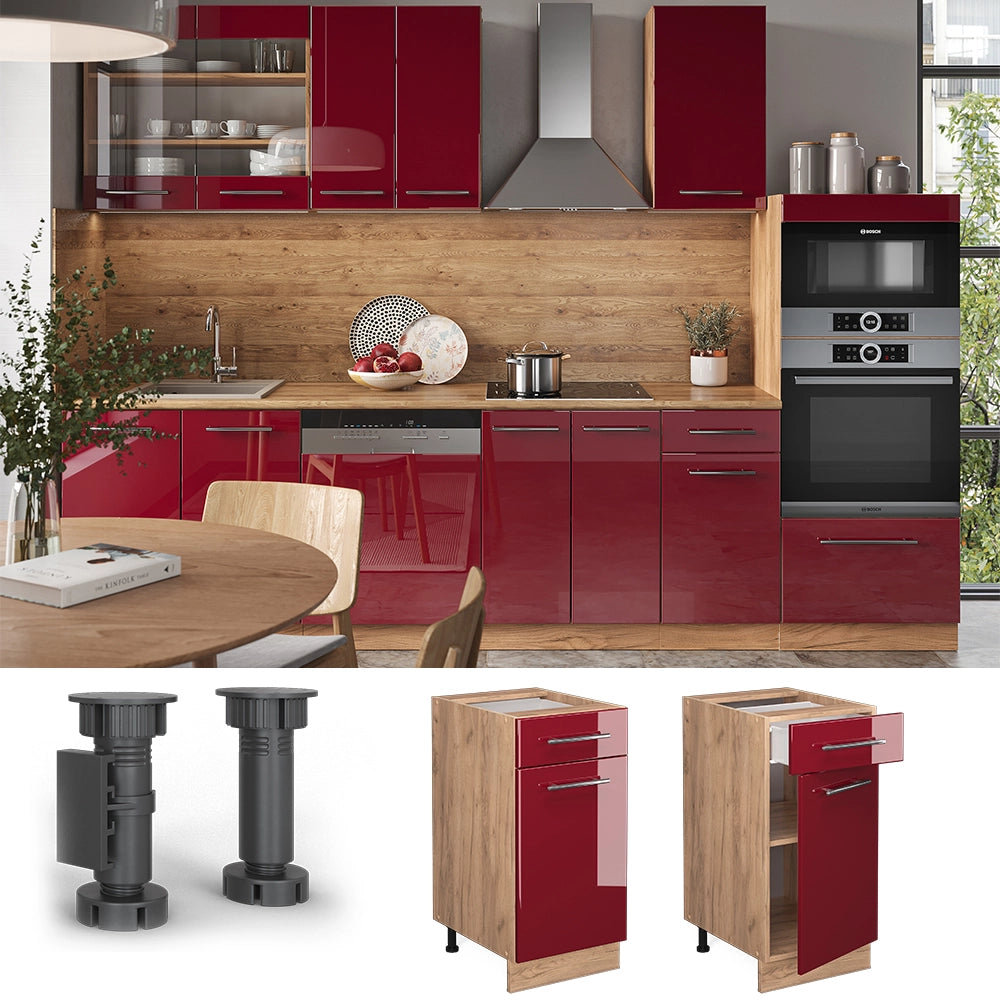 Vicco Mobiletto base per cucina Rosso bordeaux lucido 40 cm senza piano di lavoro