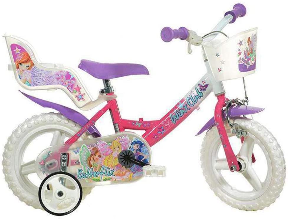 BICICLETTA 12 POLLICI WINX BAMBINA CON ROTELLE SEGGIOLINO E CESTINO