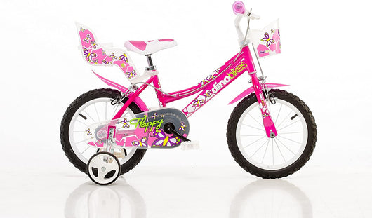 BICICLETTA FLAPPY 14 POLLICI ROSA BAMBINA CON ROTELLE SEGGIOLINO E CESTINO