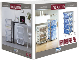 CASSETTIERA CON 4 CASSETTI CON RUOTE BIANCO 36 X 40 X 80 CM