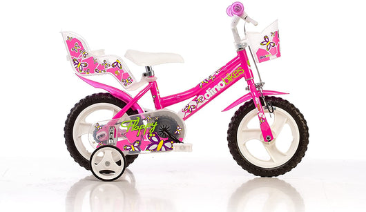 BICICLETTA FLAPPY 12 POLLICI ROSA BAMBINA CON ROTELLE CESTINO E SEGGIOLINO