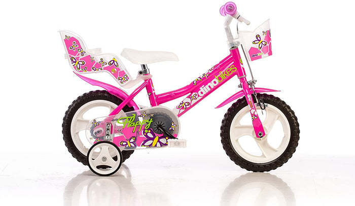 BICICLETTA FLAPPY 12 POLLICI ROSA BAMBINA CON ROTELLE CESTINO E SEGGIOLINO