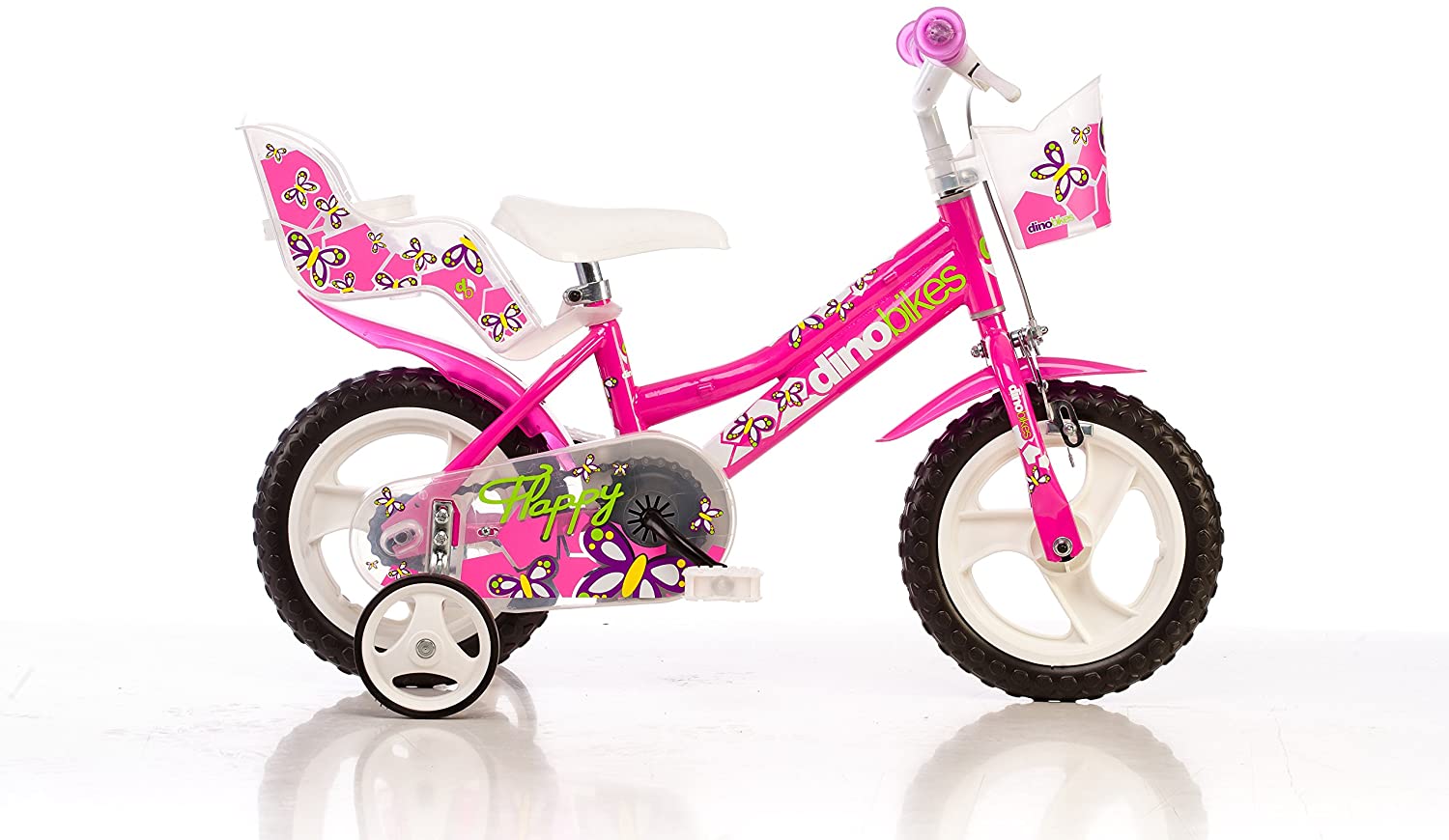 BICICLETTA FLAPPY 12 POLLICI ROSA BAMBINA CON ROTELLE CESTINO E SEGGIOLINO