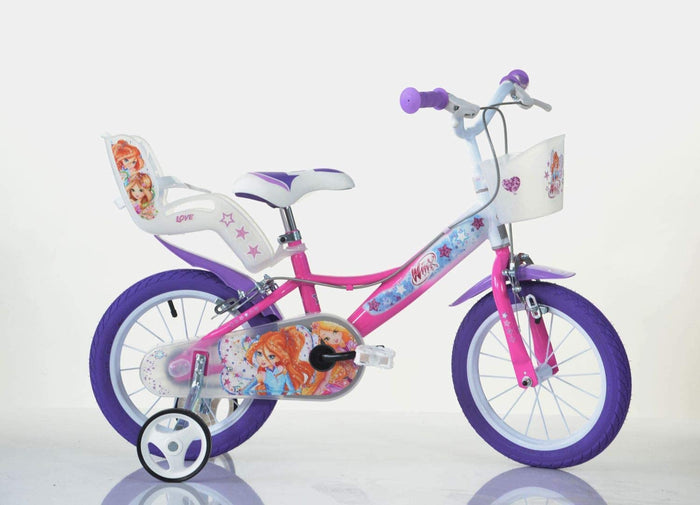 BICICLETTA 16 POLLICI WINX BAMBINA CON ROTELLE SEGGIOLINO E CESTINO