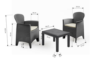 MAURY'S AKITA SALOTTO DA GIARDINO ANTRACITE  CON CUSCINI 3 PZ