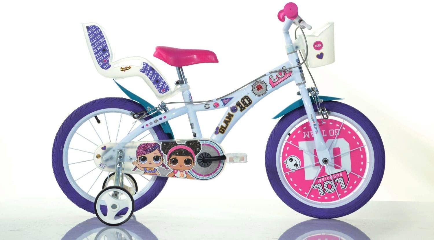 BICICLETTA 16 POLLICI LOL BAMBINA CON ROTELLE SEGGIOLINO E CESTINO