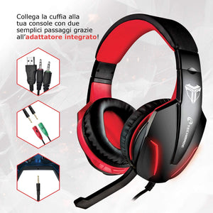 TECHMADE CUFFIE GAMING MULTIMEDIALI ROSSO/NERO PC CONSOLLE SMARTPHONE