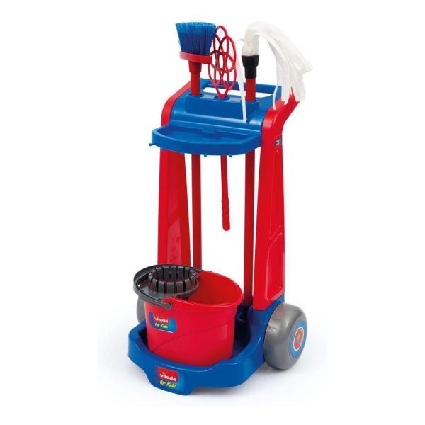 VILEDA CARRELLINO GIOCATTOLO PER PULIZIE CON MOCIO, SCOPA PALETTA E SECCHIO