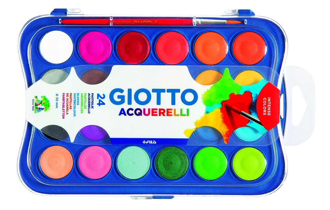 GIOTTO ACQUERELLI IN 24 COLORI PASTIGLE DA 30 MM CON PENNELLO