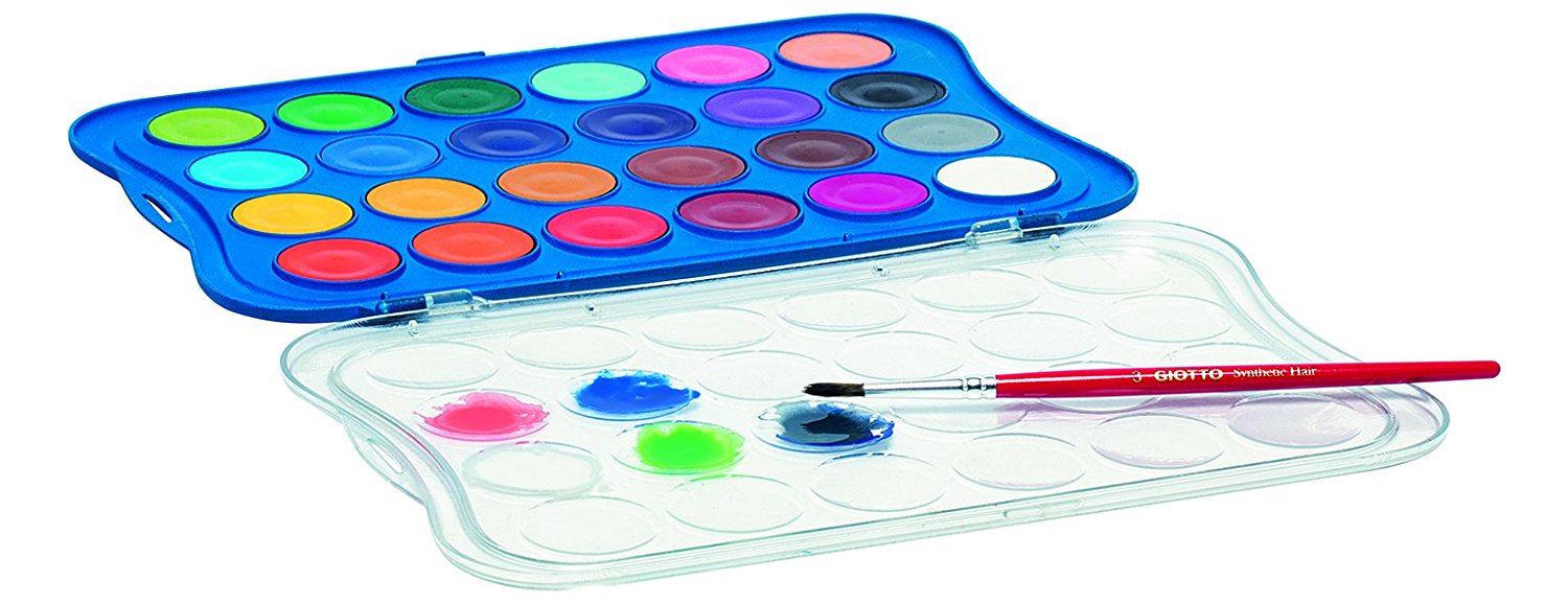 GIOTTO ACQUERELLI IN 24 COLORI PASTIGLE DA 30 MM CON PENNELLO