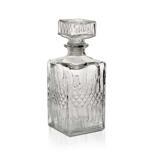 SET BOTTIGLIA CUBO IN VETRO DA 1 LITRO CON 4 BICCHIERI DA LIQUORE ROYAL CAPIENZA 150 ML