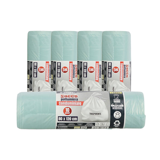 MAURY'S SACCHI PER PATTUMIERA 80X120 CM 5 CONFEZIONI DA 10 PEZZI IN COLORE TRASPARENTE