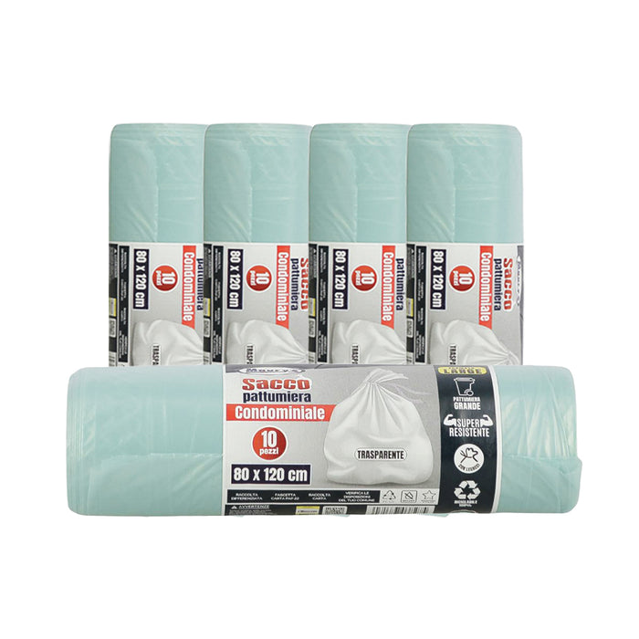 MAURY'S SACCHI PER PATTUMIERA 80X120 CM 5 CONFEZIONI DA 10 PEZZI IN COLORE TRASPARENTE