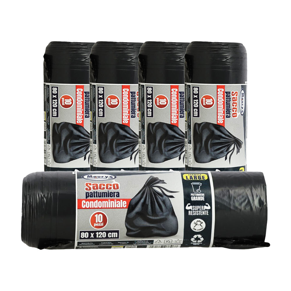 MAURY'S SACCHI PER PATTUMIERA 80X120 CM 5 CONFEZIONI DA 10 PEZZI IN COLORE NERO