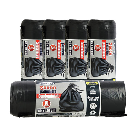 MAURY'S SACCHI PER PATTUMIERA 80X120 CM 5 CONFEZIONI DA 10 PEZZI IN COLORE NERO