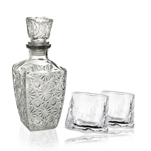 SET BOTTIGLIA DIAMOND IN VETRO DA 1 LITRO CON 2 BICCHIERI DA LIQUORE ROYAL CAPIENZA 150 ML