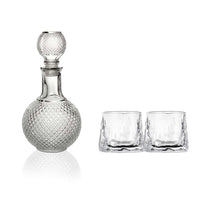 SET BOTTIGLIA SFERA IN VETRO DA 1 LITRO CON 2 BICCHIERI DA LIQUORE ROYAL CAPIENZA 150 ML
