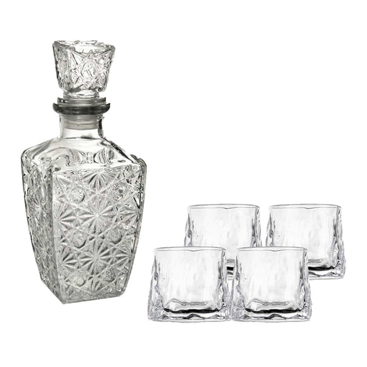 SET BOTTIGLIA DIAMOND IN VETRO DA 1 LITRO CON 4 BICCHIERI DA LIQUORE ROYAL CAPIENZA 150 ML