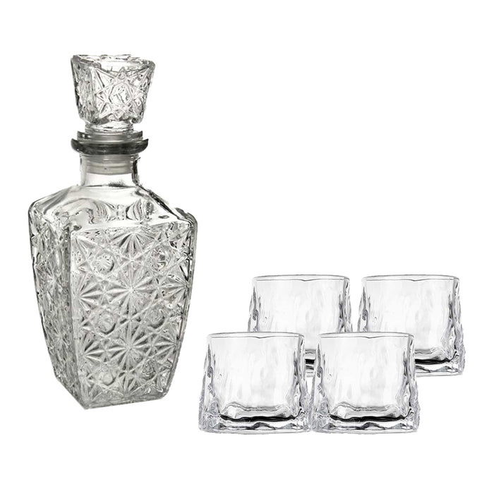 SET BOTTIGLIA DIAMOND IN VETRO DA 1 LITRO CON 4 BICCHIERI DA LIQUORE ROYAL CAPIENZA 150 ML