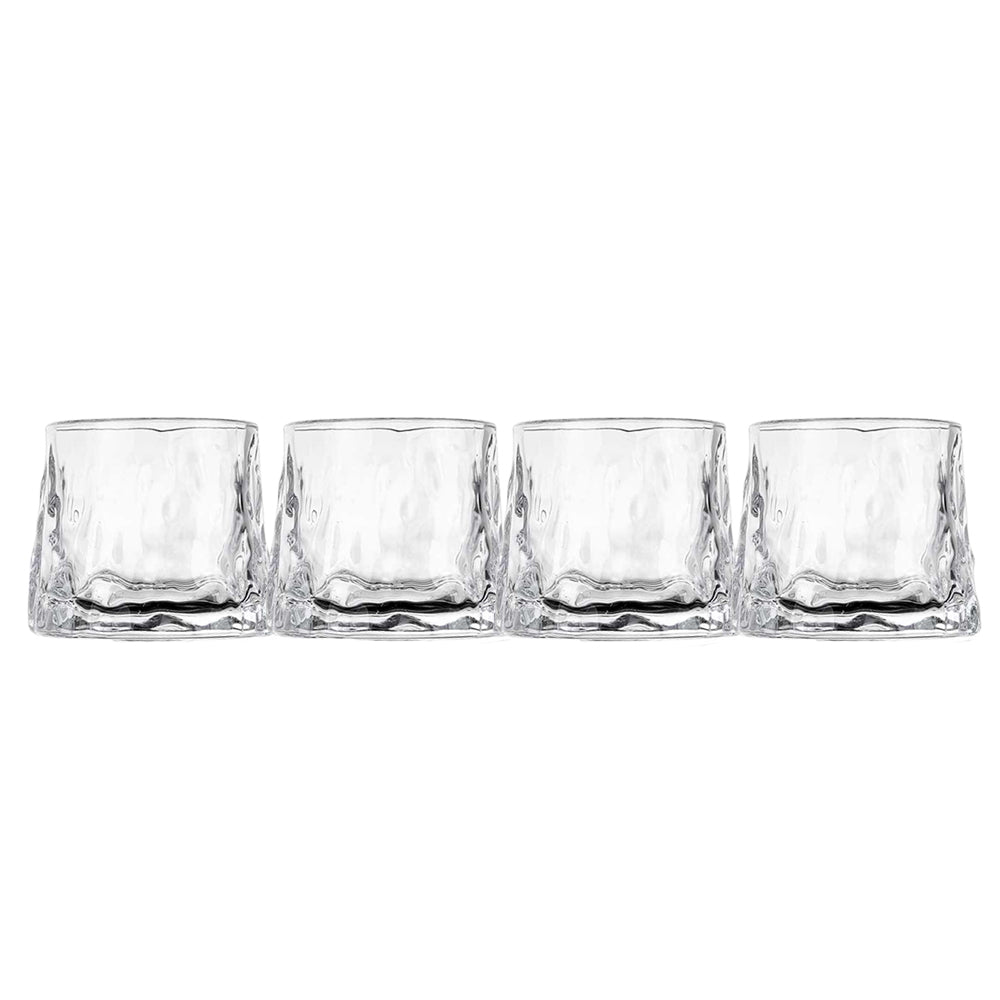 SET BOTTIGLIA CUBO IN VETRO DA 1 LITRO CON 4 BICCHIERI DA LIQUORE ROYAL CAPIENZA 150 ML