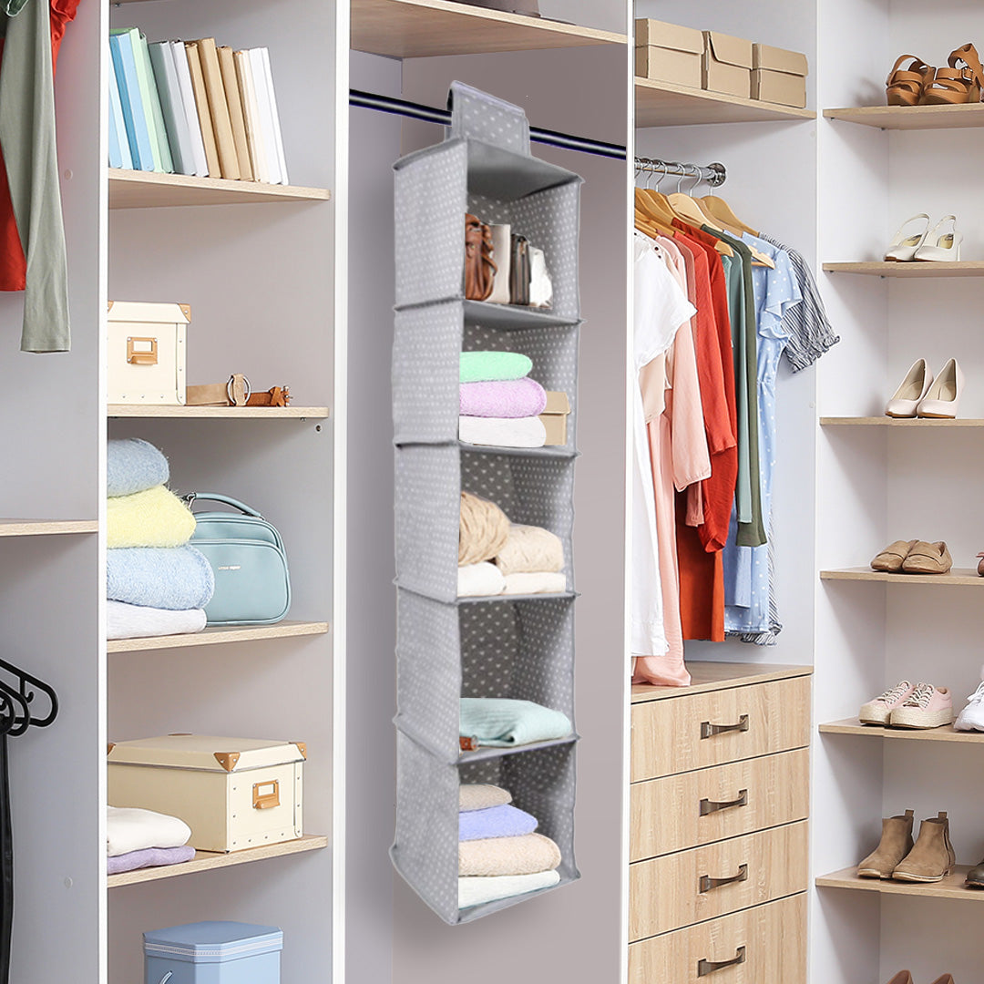 ORGANIZER DA ARMADIO 5 SCOMPARTI IN TESSUTO TNT 90X30X16CM CHIUSURA A STRAPPO DESIGN CUORI