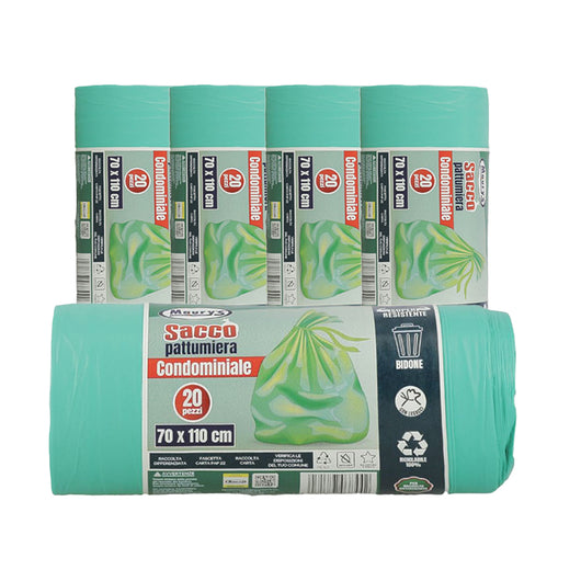 MAURY'S SACCHI PER PATTUMIERA 70X110 CM 5 CONFEZIONI DA 20 PEZZI IN COLORE VERDE
