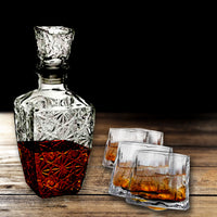 SET BOTTIGLIA DIAMOND IN VETRO DA 1 LITRO CON 4 BICCHIERI DA LIQUORE ROYAL CAPIENZA 150 ML