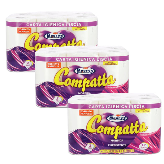 MAURY'S CARTA IGIENICA 36 ROTOLI 2 VELI COMPATTA ALTA QUALITÀ FORMATO FAMIGLIA