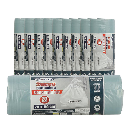 MAURY'S SACCHI PER PATTUMIERA 70X110 CM 10 CONFEZIONI DA 20 PEZZI IN COLORE TRASPARENTE