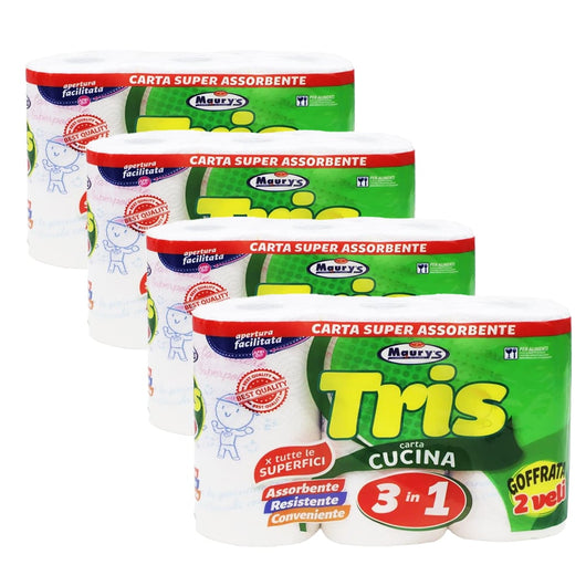 MAURY'S CARTA CUCINA 3IN1 PER TUTTE LE SUPERFICI 12 ROTOLI- 4 CONFEZIONI DA 2