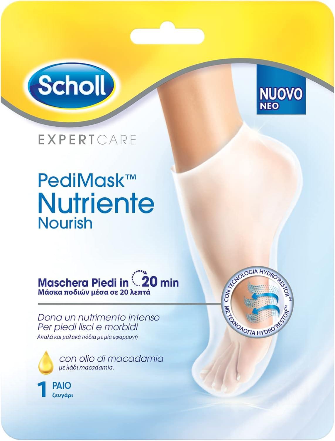 SCHOLL PEDIMASK MASCHERA PIEDI NUTRIENTE CON OLIO DI MACADAMIA 1 PAIO DI CALZINI IDRATANTI