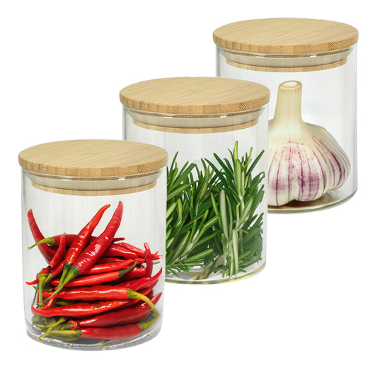 MAURY'S BARATTOLO CUCINA IN VETRO TAPPO ERMETICO LEGNO 10 X H 12 CM 3 PZ