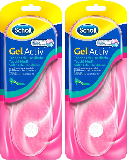 SCHOLL SOLETTE 2 CONFEZIONI DA 1 PAIO GEL ACTIV DONNA PER TACCHI MEDI AZIONE AMMORTIZZANTE E ANTISCIVOLO