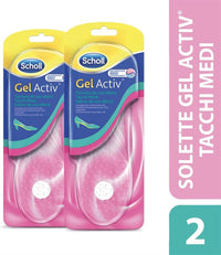 SCHOLL 2 PZ X 1 PAIO SOLETTE GEL ACTIV DONNA PER TACCHI MEDI AZIONE AMMORTIZZANTE E ANTISCIVOLO